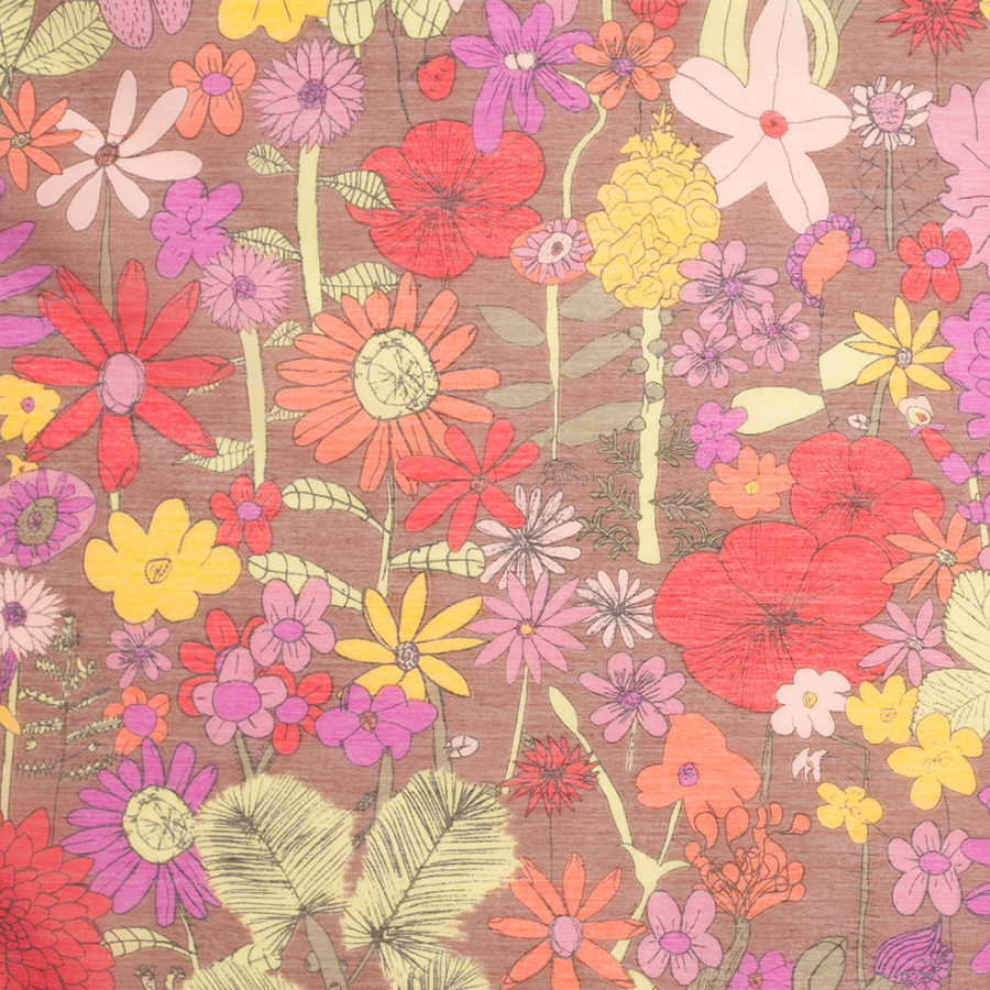 Liberty of London Scilly Flora Brown/Multicolor Silk-Cotton Voile | Mood Fabrics