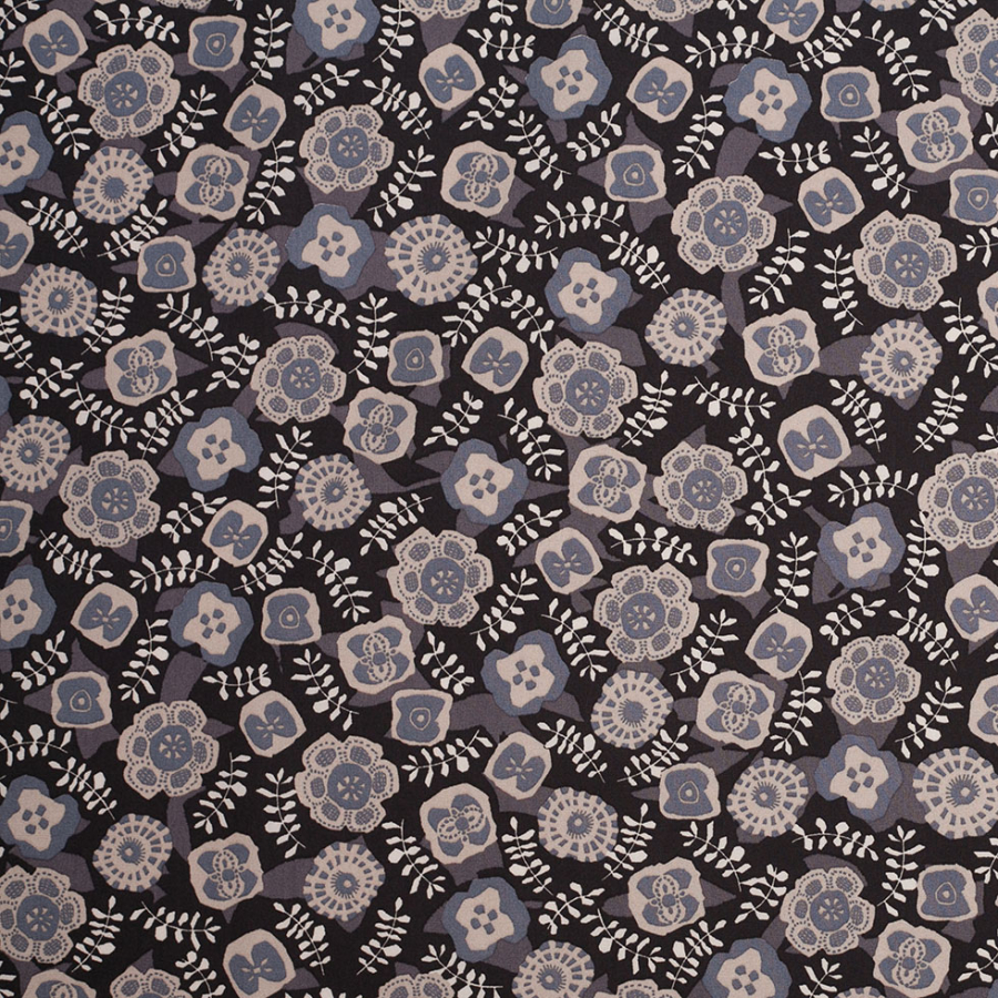 Liberty of London Takashi Matsubara Beige/Blue Cotton Poplin | Mood Fabrics