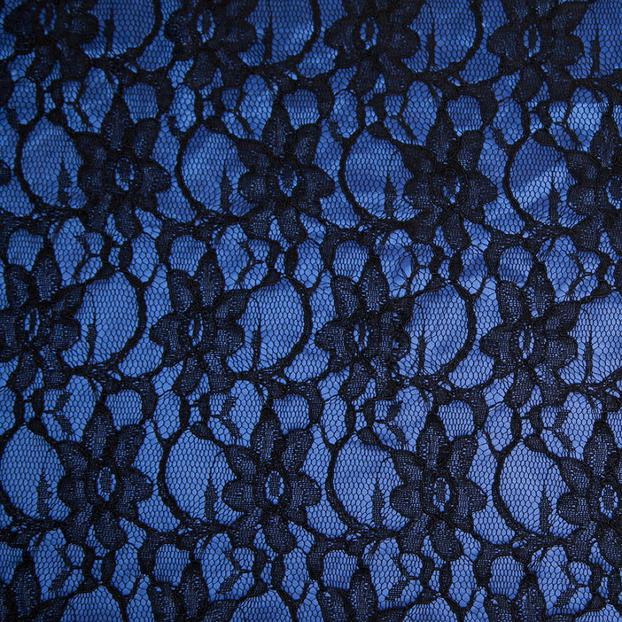 Black/Royal Blue Floral Raschel Lace | Mood Fabrics