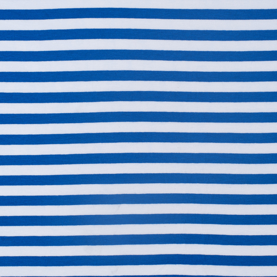 Primary Blue/White Striped Cotton Jersey | Mood Fabrics