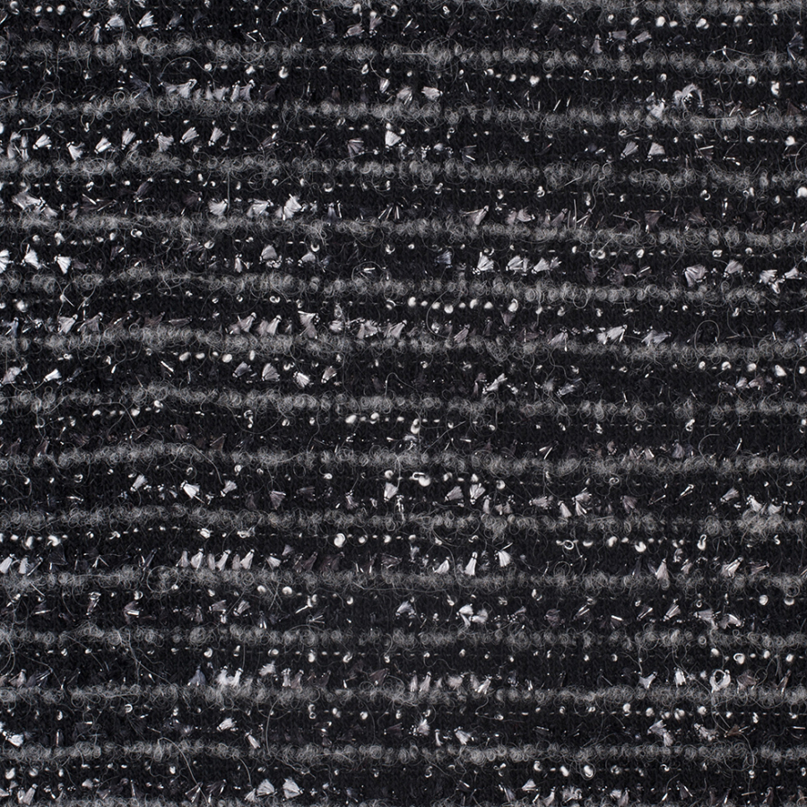 Black/Silver/White Striped Wool Blended Novelty Knit | Mood Fabrics