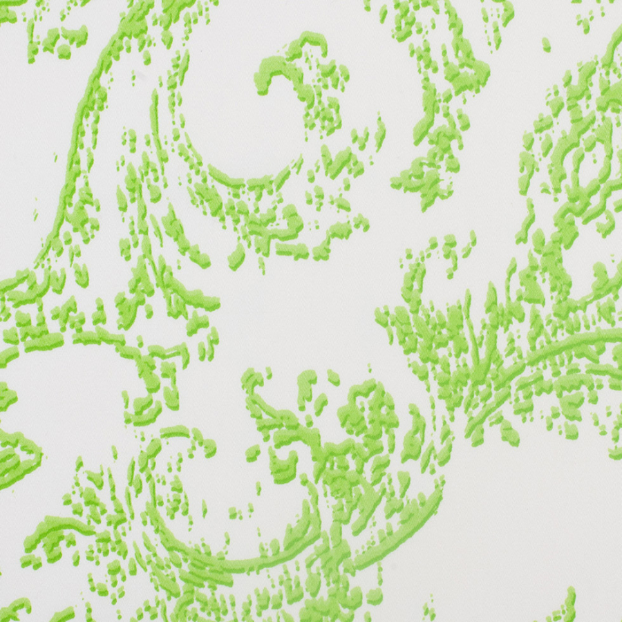 Lime Green and White Abstract Scroll Cotton Sateen Woven | Mood Fabrics