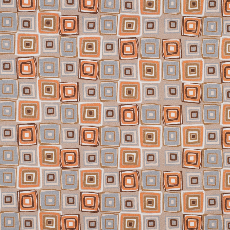 Orange Geometric Squares Stretch Cotton Sateen | Mood Fabrics