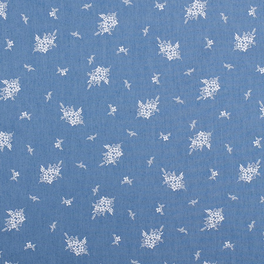 Dusted Blue Floral Bouquet Cotton-Poly Chambray | Mood Fabrics