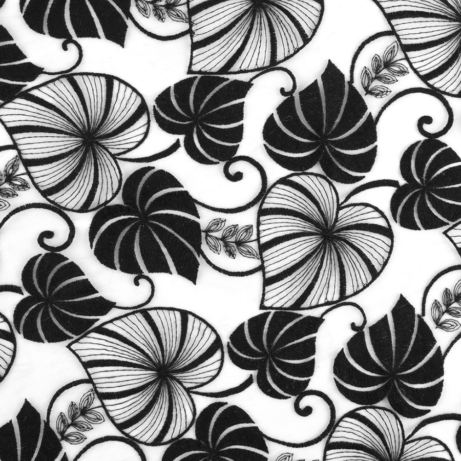 Famous NYC Designer Black/Gray Floral Embroidered Organza | Mood Fabrics