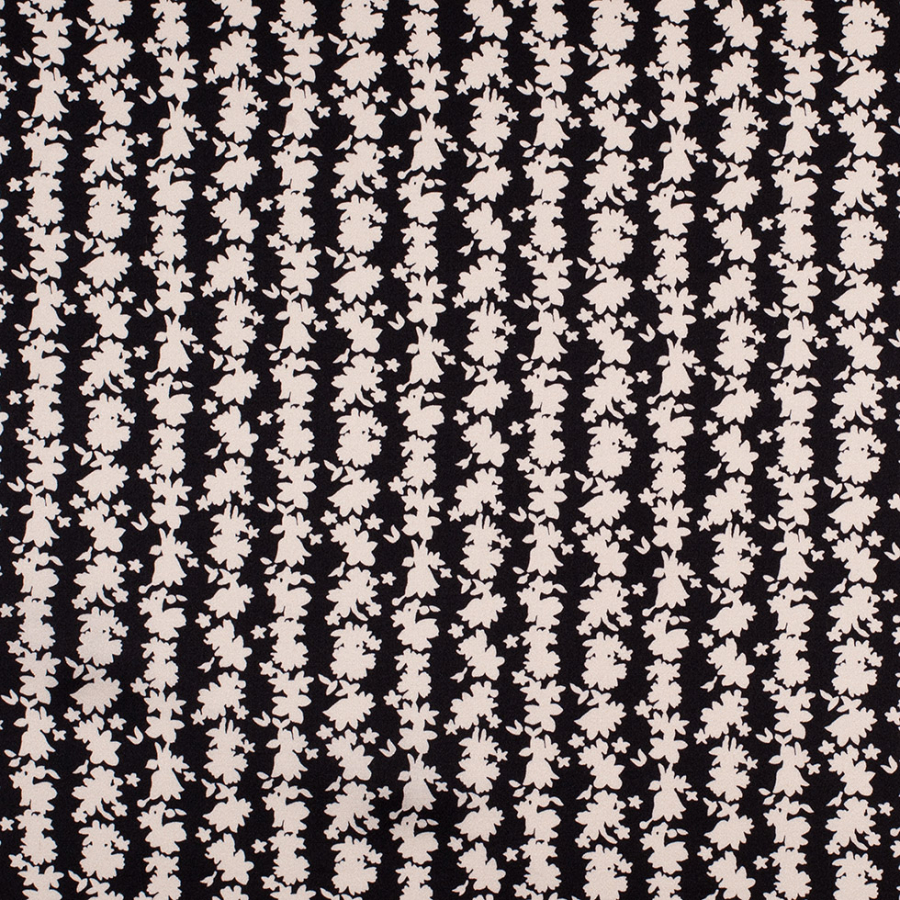 Jason Wu Black/Turtledove Floral Stripes Silk Charmeuse | Mood Fabrics