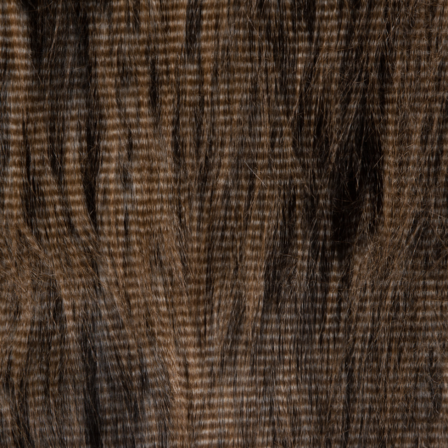 Brown/White/Black Striped Long Haired Faux Shearling | Mood Fabrics