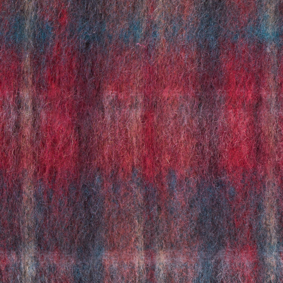 Red/Dark Teal Plaid Mohair Boucle | Mood Fabrics
