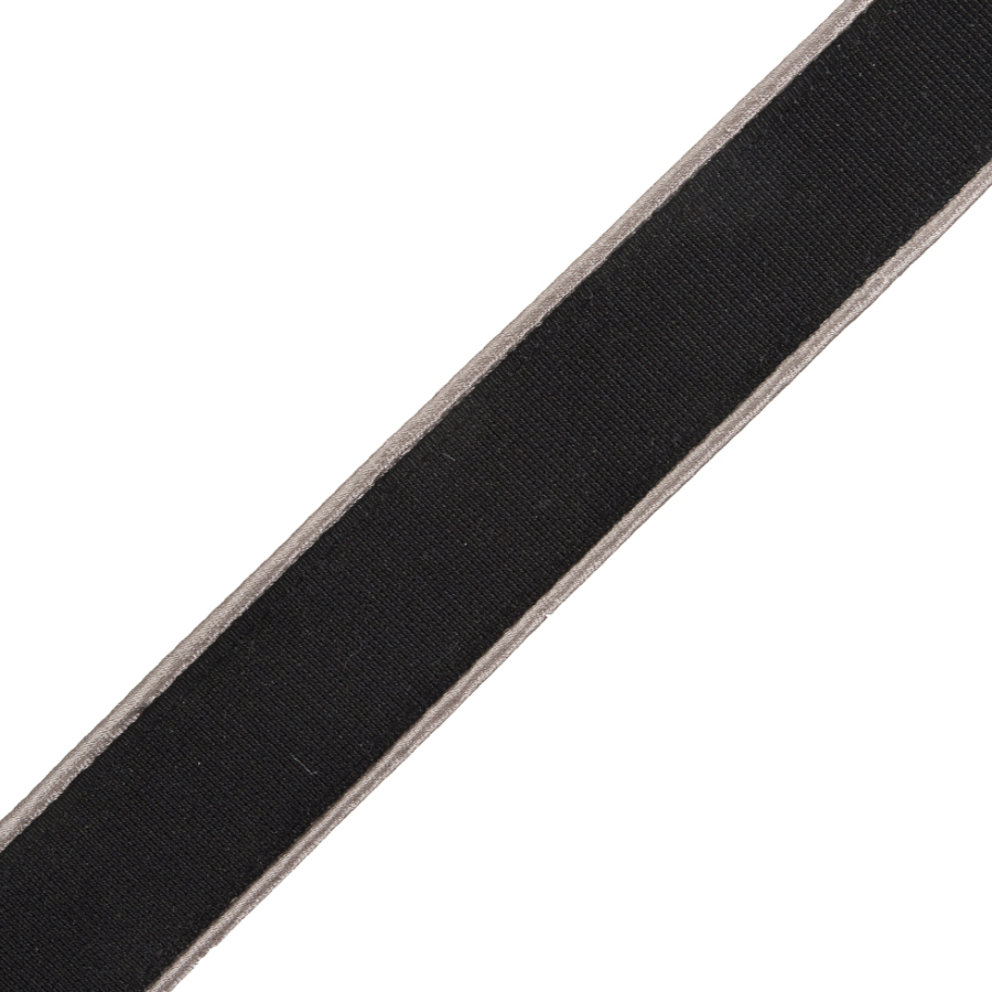 Black Grosgrain with Silver Satin Piped Edges - 1.25 | Mood Fabrics