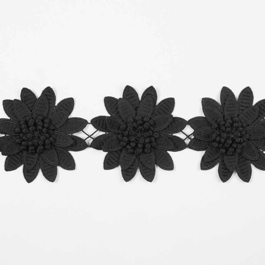 Black 3D Floral Lace Trim - 3.75 | Mood Fabrics