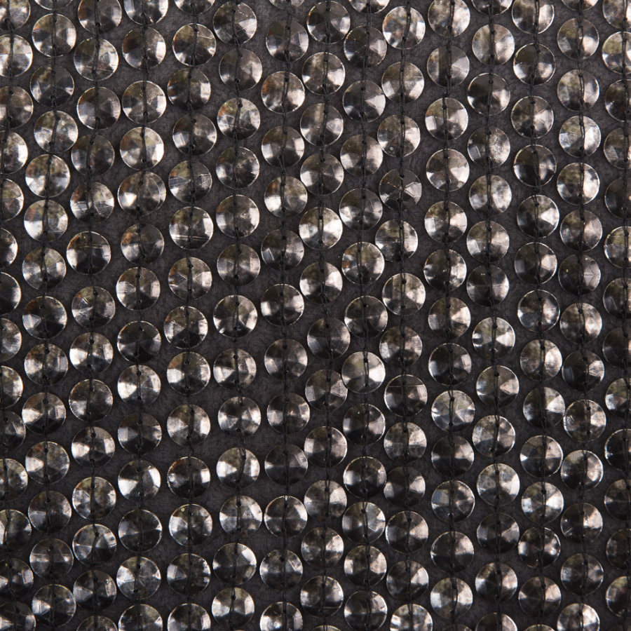 Phillip Lim Gunmetal Cup Sequins on Black Silk Georgette | Mood Fabrics