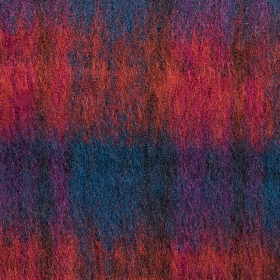 Red/Navy/Purple Plaid Mohair Boucle | Mood Fabrics