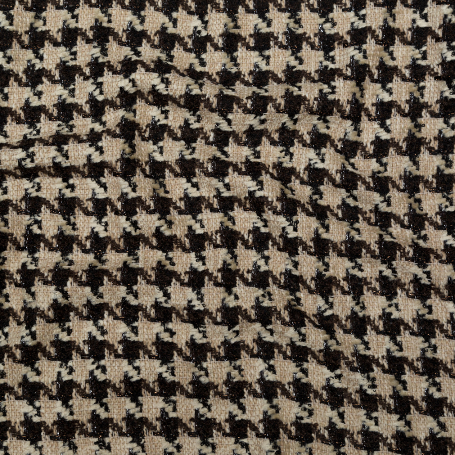 Metallic Sesame and Chestnut Houndstooth Wool Tweed | Mood Fabrics
