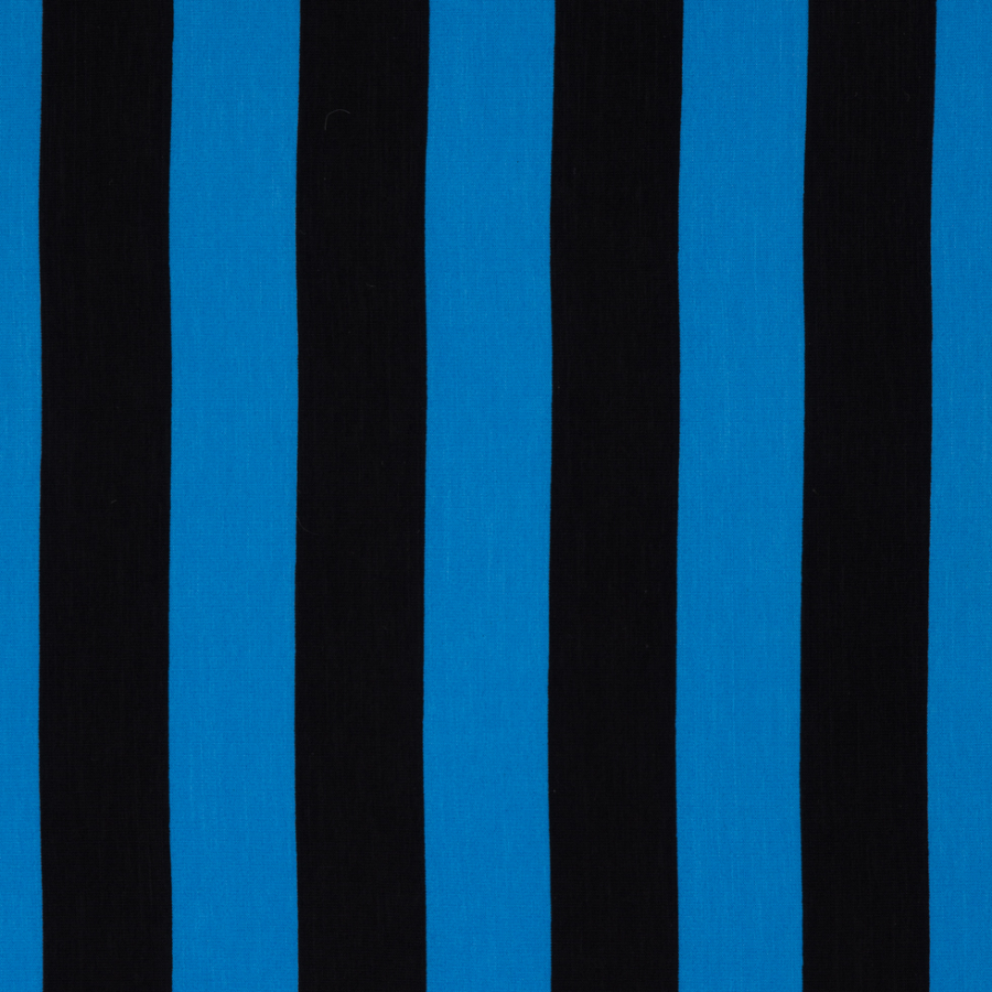 Blue/Black Awning Striped Printed Polyester Woven | Mood Fabrics