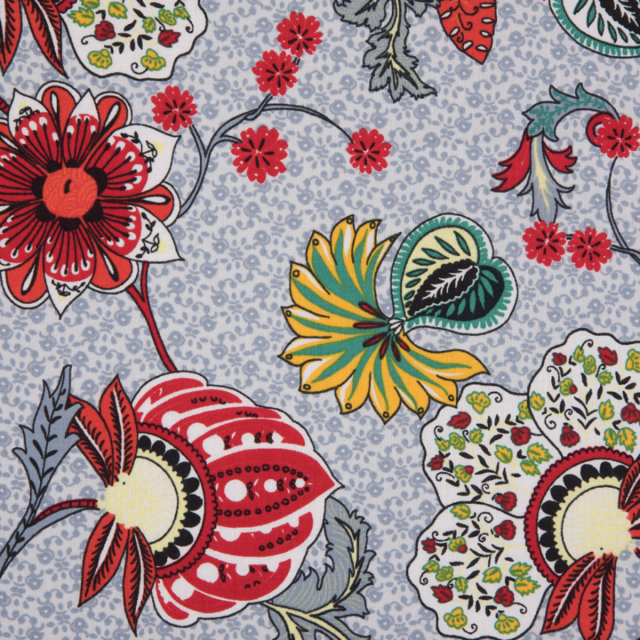 Italian Red/Gray Floral Printed Cotton Batiste | Mood Fabrics