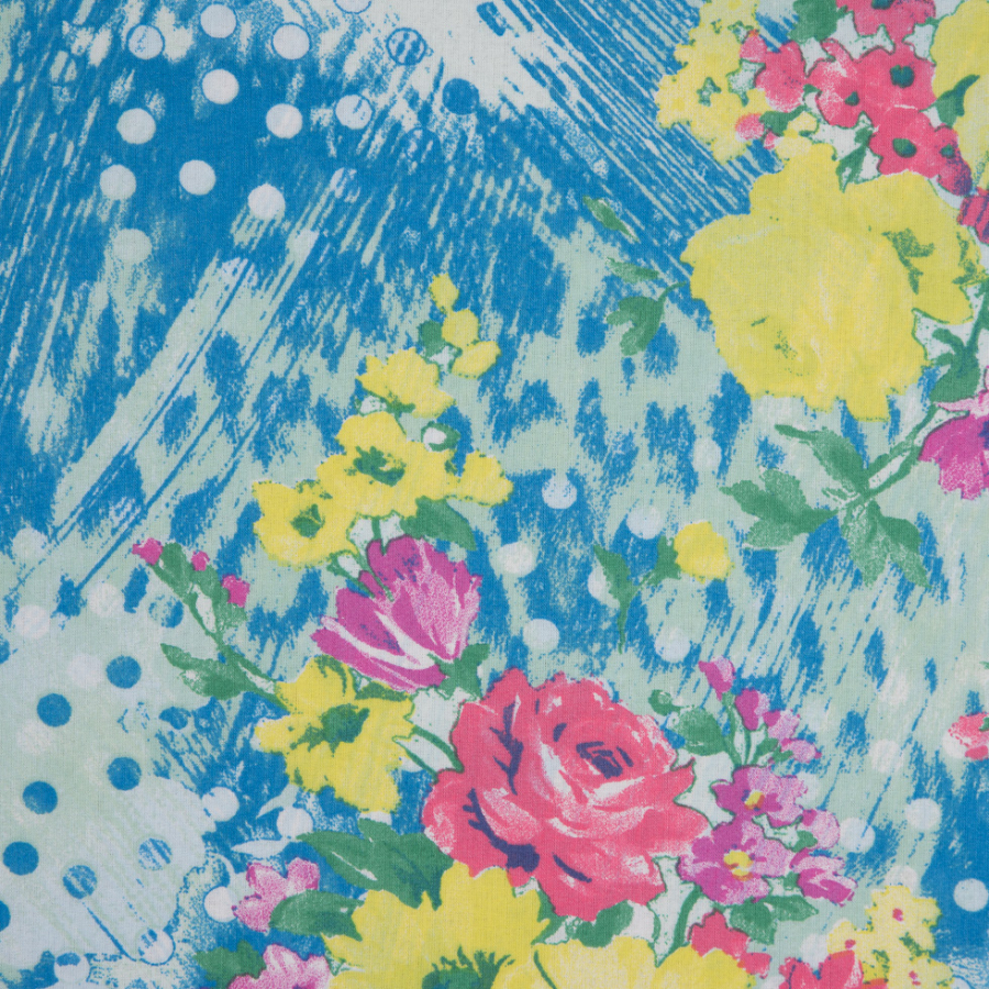 Italian Blue/Pink/Yellow Spotted Floral Printed Cotton Batiste | Mood Fabrics