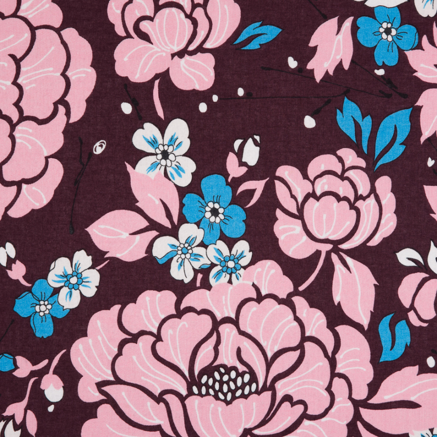 Italian Fig/Pink/Blue Floral Printed Cotton Batiste | Mood Fabrics