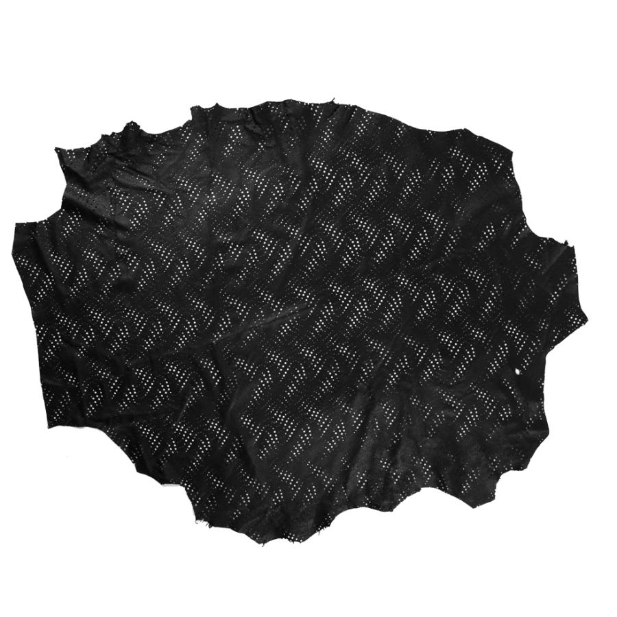Medium Black Abstract Perforated Lamb Leather | Mood Fabrics
