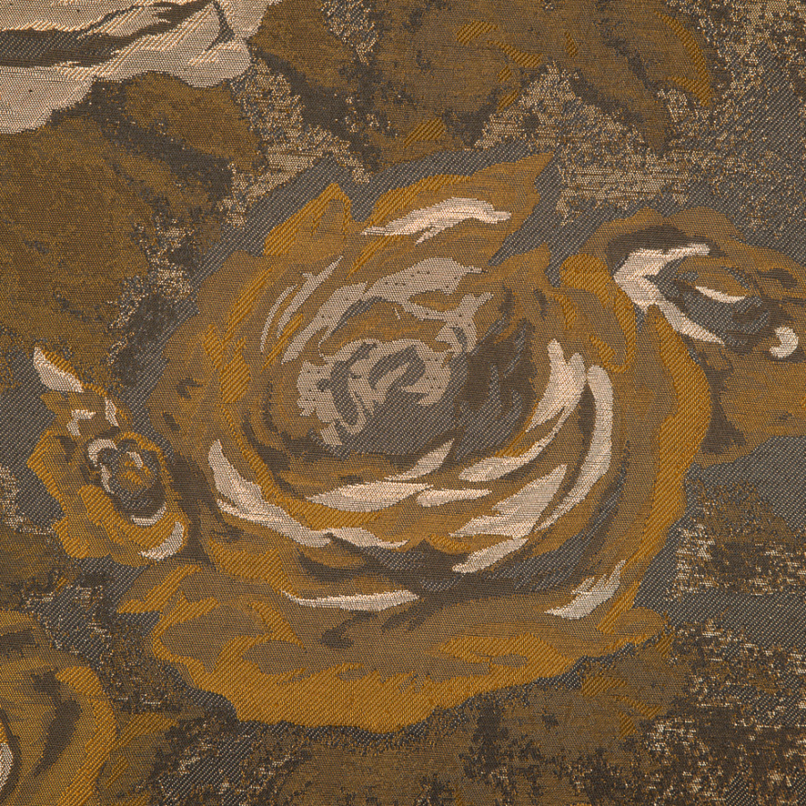 Brown/Orange/Gold Metallic Rose Patterned Brocade | Mood Fabrics