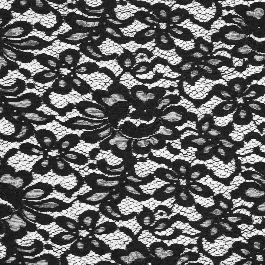 Black Floral Lace w/ Scalloped Eyelash Edges | Mood Fabrics