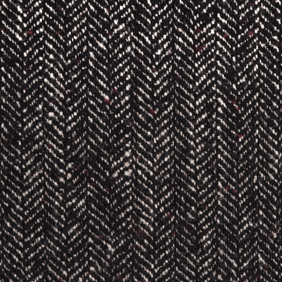 Black/Off-White/Red Speckled Herringbone Wool Coating | Mood Fabrics