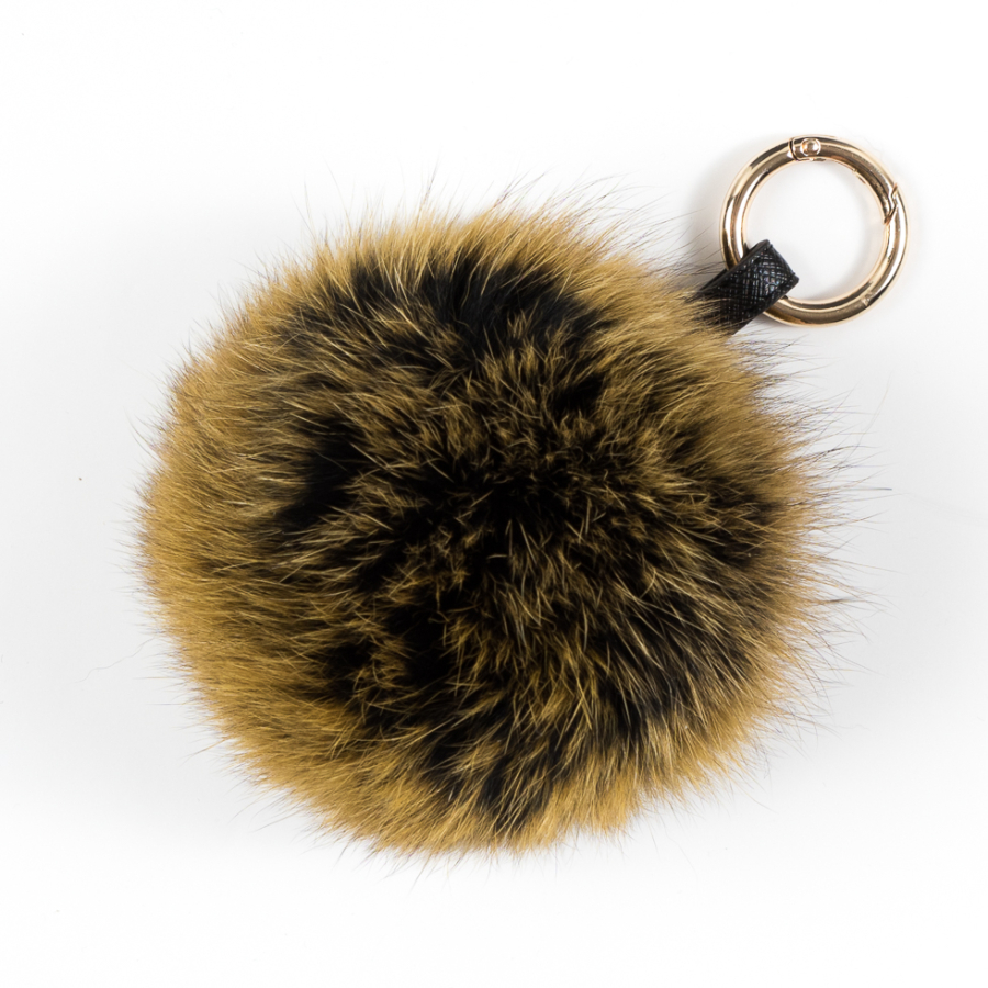 Yellow and Black Ombre Real Fox Fur Ball Key Chains - 6.5 | Mood Fabrics