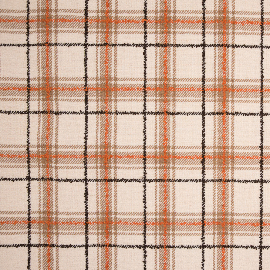 Orange/Ivory Plaid Wool Twill and Solid Felt Double Cloth | Mood Fabrics