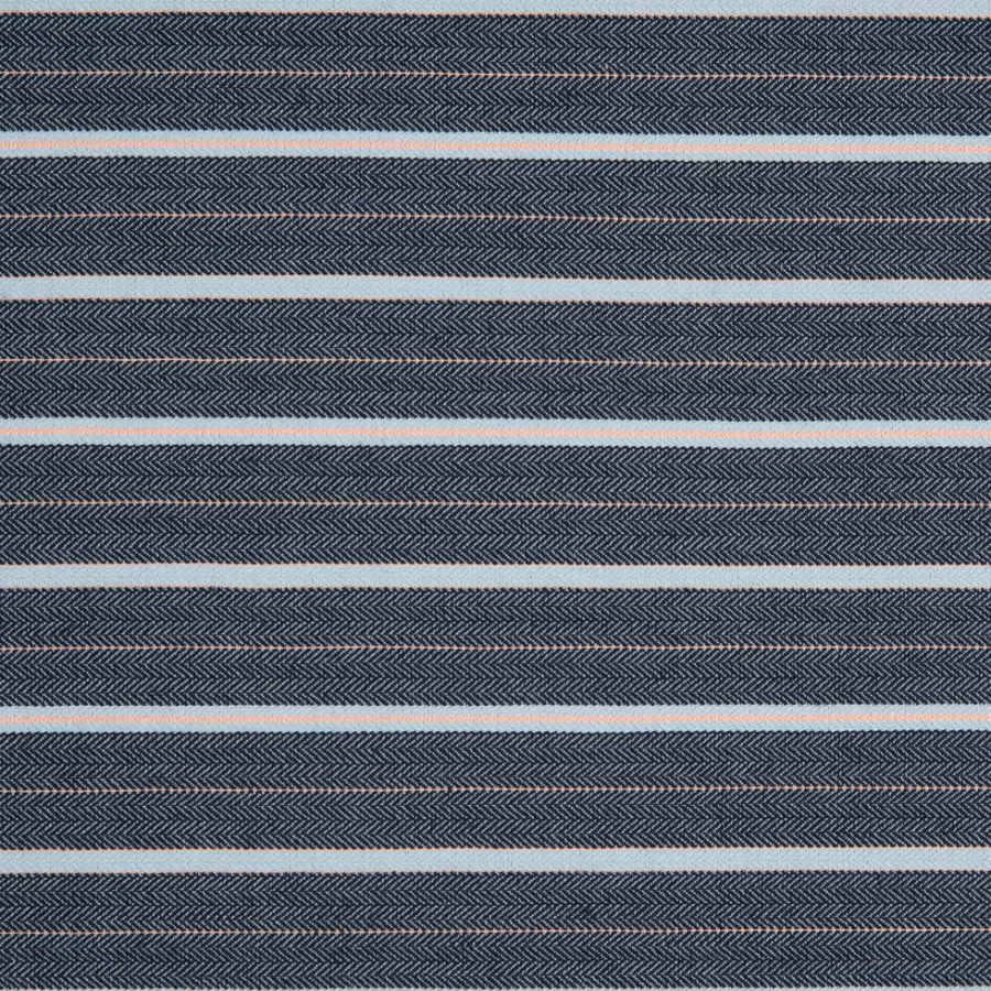 Navy/Blue/Orange Striped Stretch Dobby Jaquard | Mood Fabrics