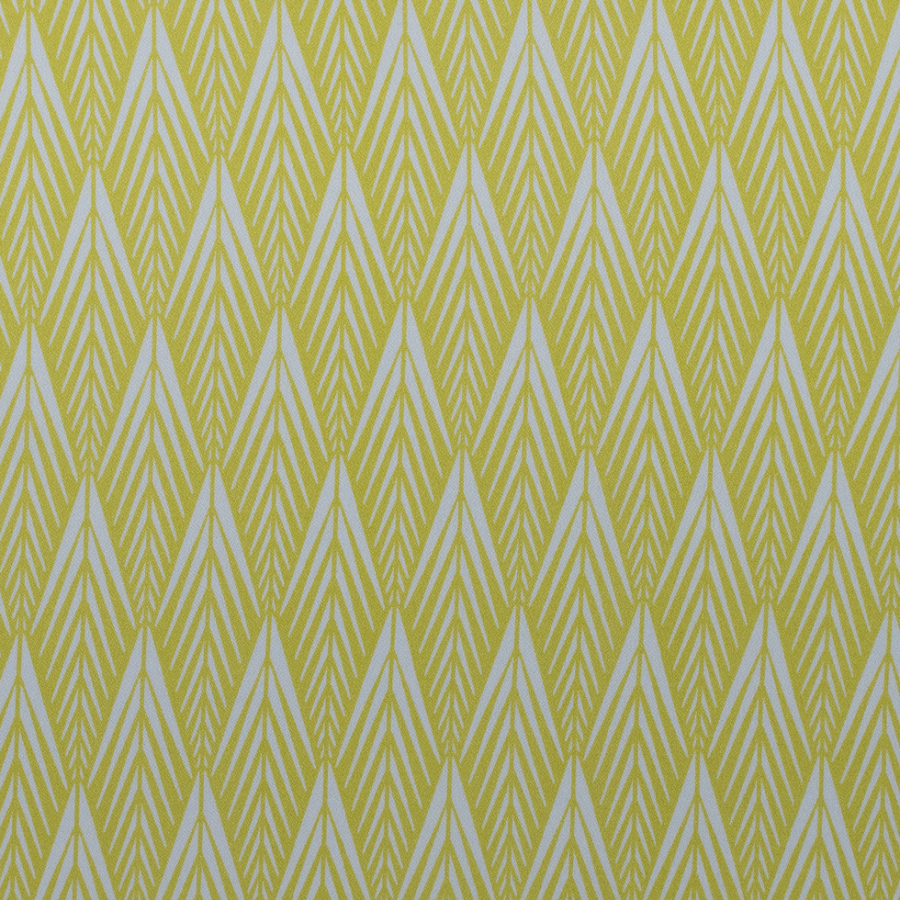 Limeade/White Tribal Leaf Printed Organic Viscose Crepe | Mood Fabrics