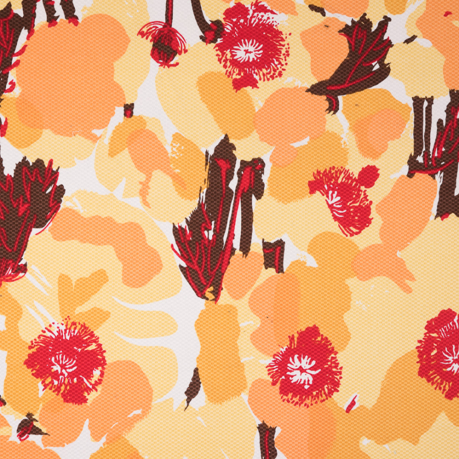 Lemon Drop/Pale Marigold/Red Abstract Stretch Riviera Pique | Mood Fabrics