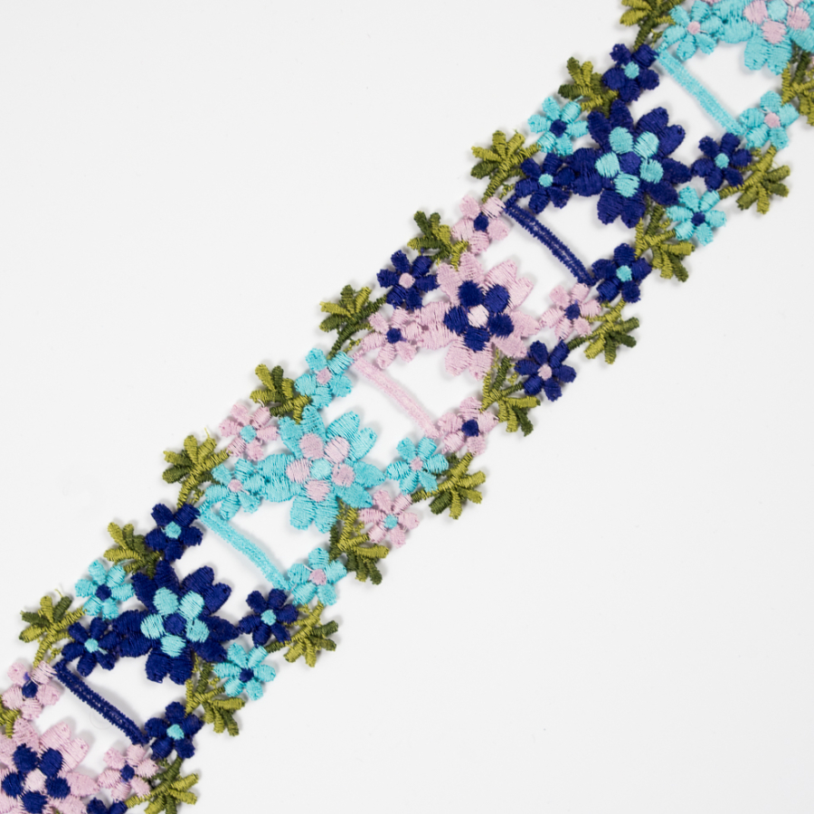 Violet Blue and Lilac Flower Lace Trim - 2 | Mood Fabrics