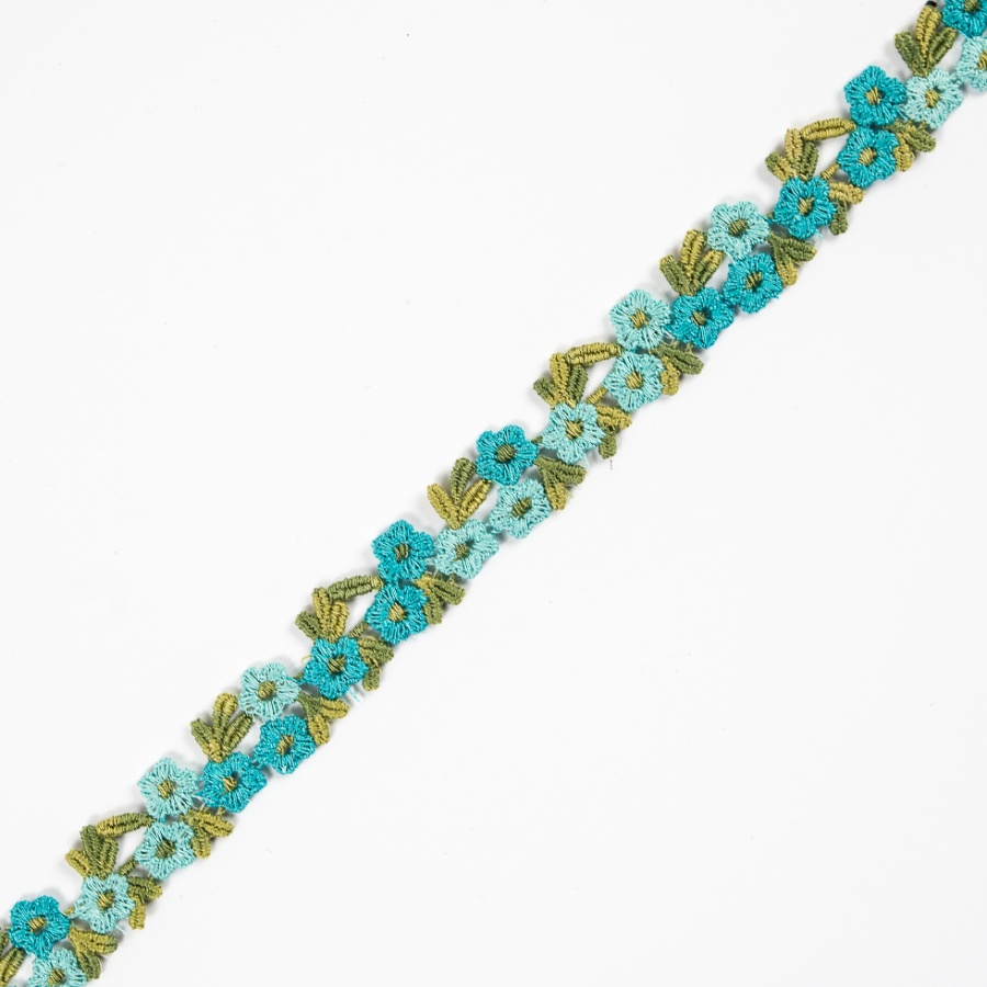 Turquoise Flower Lace Trim - 0.75 | Mood Fabrics