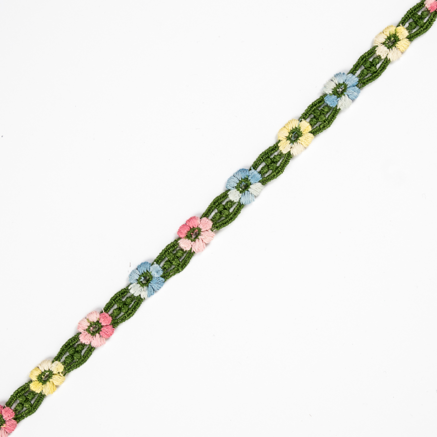 Pink Yellow and Blue Floral Lace Trim - 0.5 | Mood Fabrics