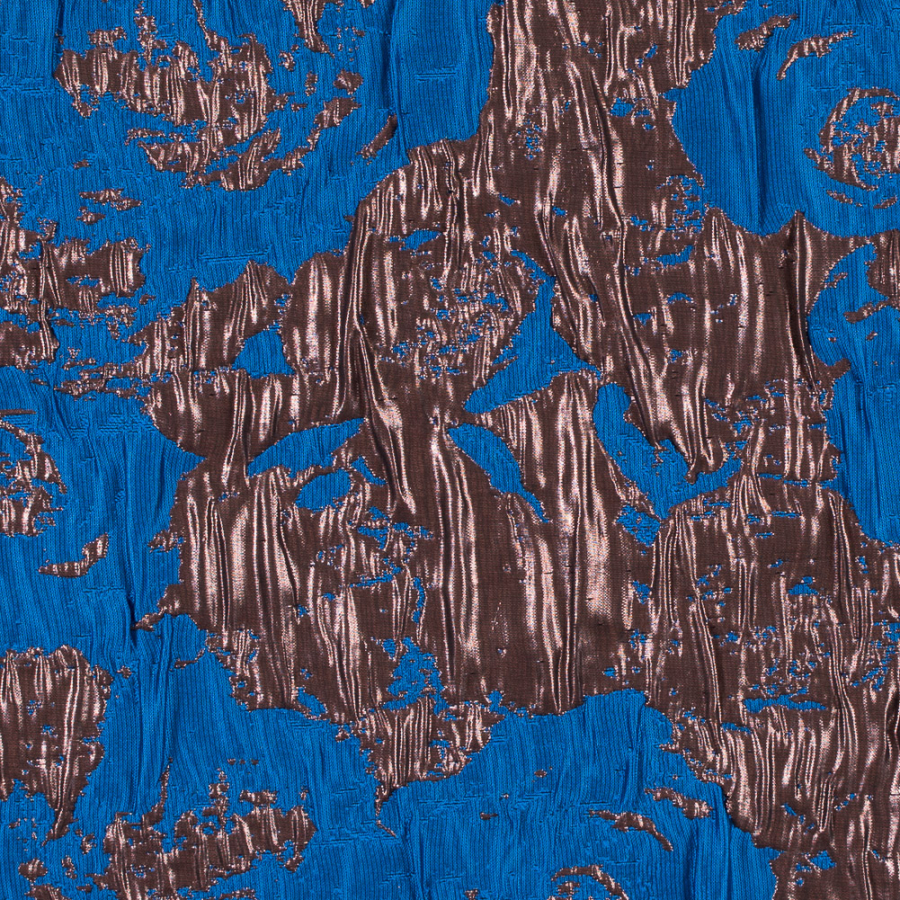 Metallic Copper and Blue Abstract Jacquard/Brocade | Mood Fabrics
