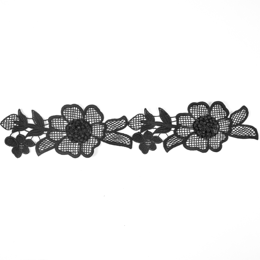 Black 3D Floral Lace Trim - 4 | Mood Fabrics