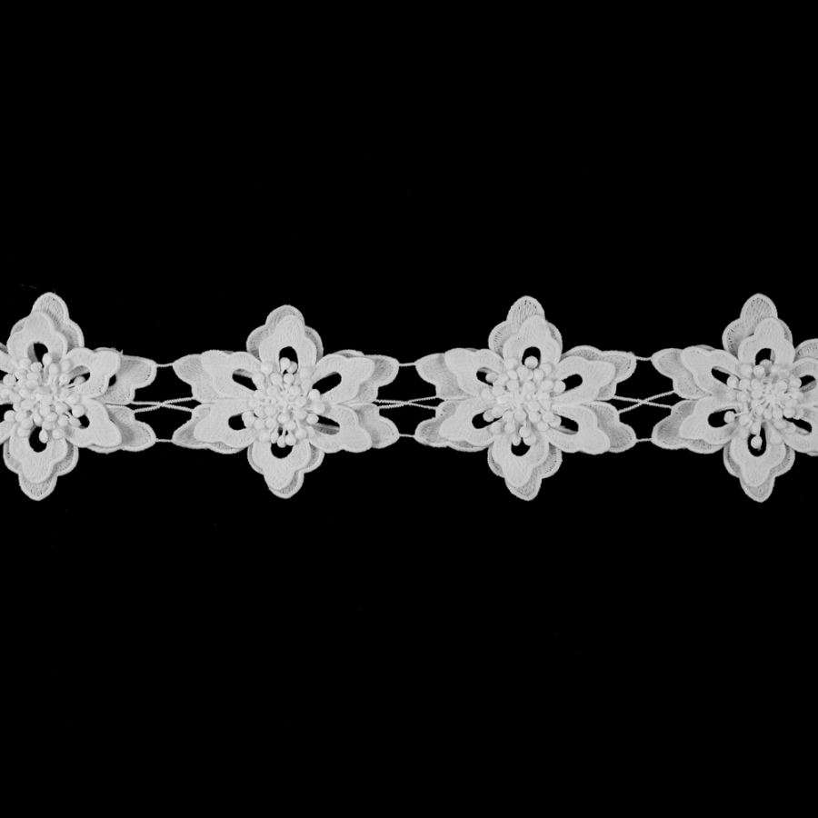 White 3D Floral Lace Trim - 3.75 | Mood Fabrics