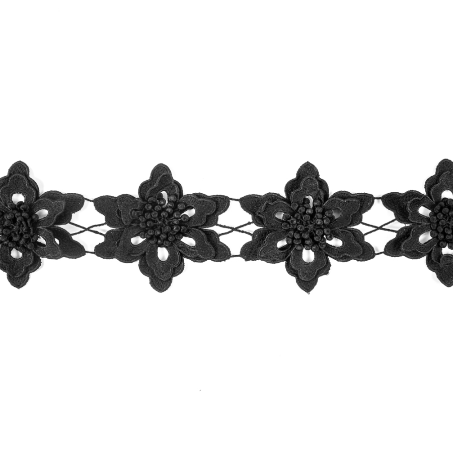 Black 3D Floral Lace Trim - 3.75 | Mood Fabrics