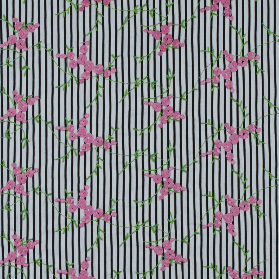 Black/White Striped Floral Embroidered Cotton Woven | Mood Fabrics