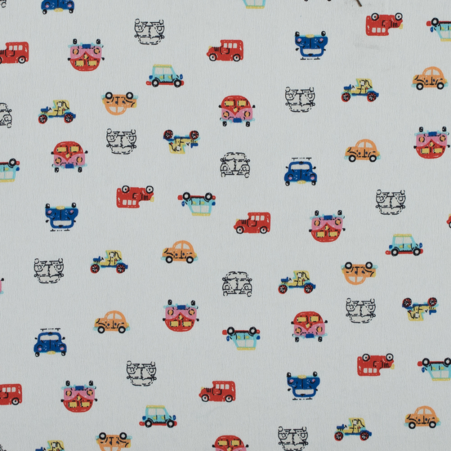 Cars Printed on an Off-White Polyester Crepe de Chine | Mood Fabrics