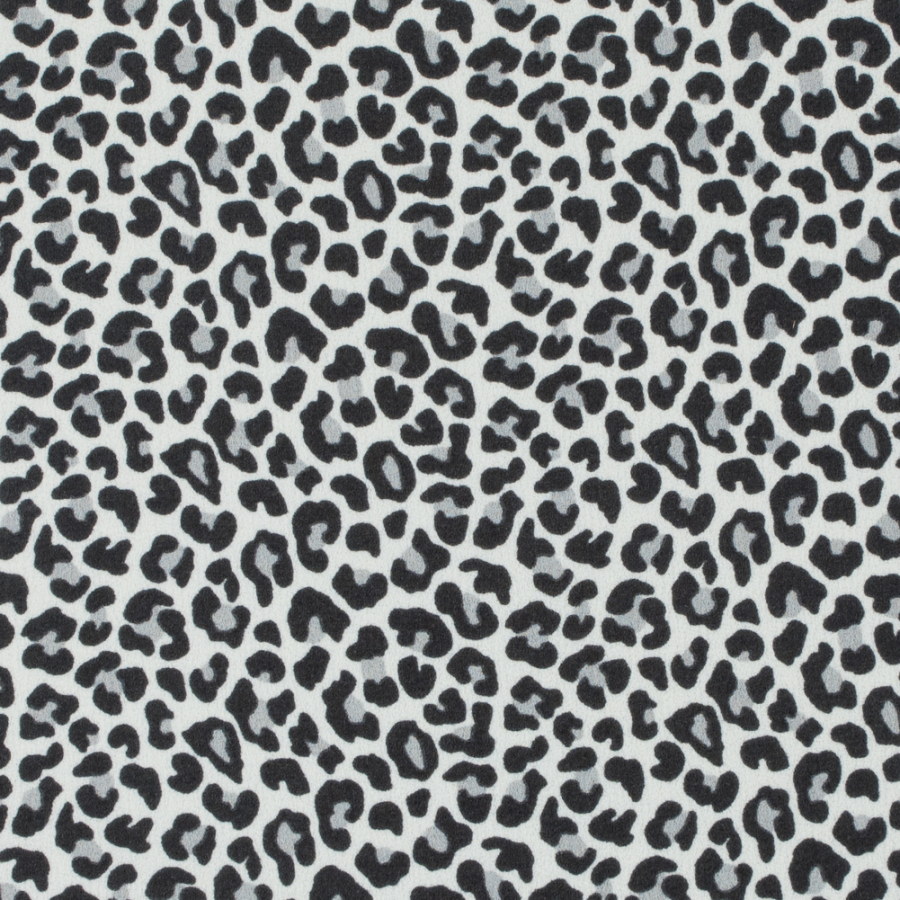 White/Black Leopard Printed Stretch Polyester Crepe | Mood Fabrics