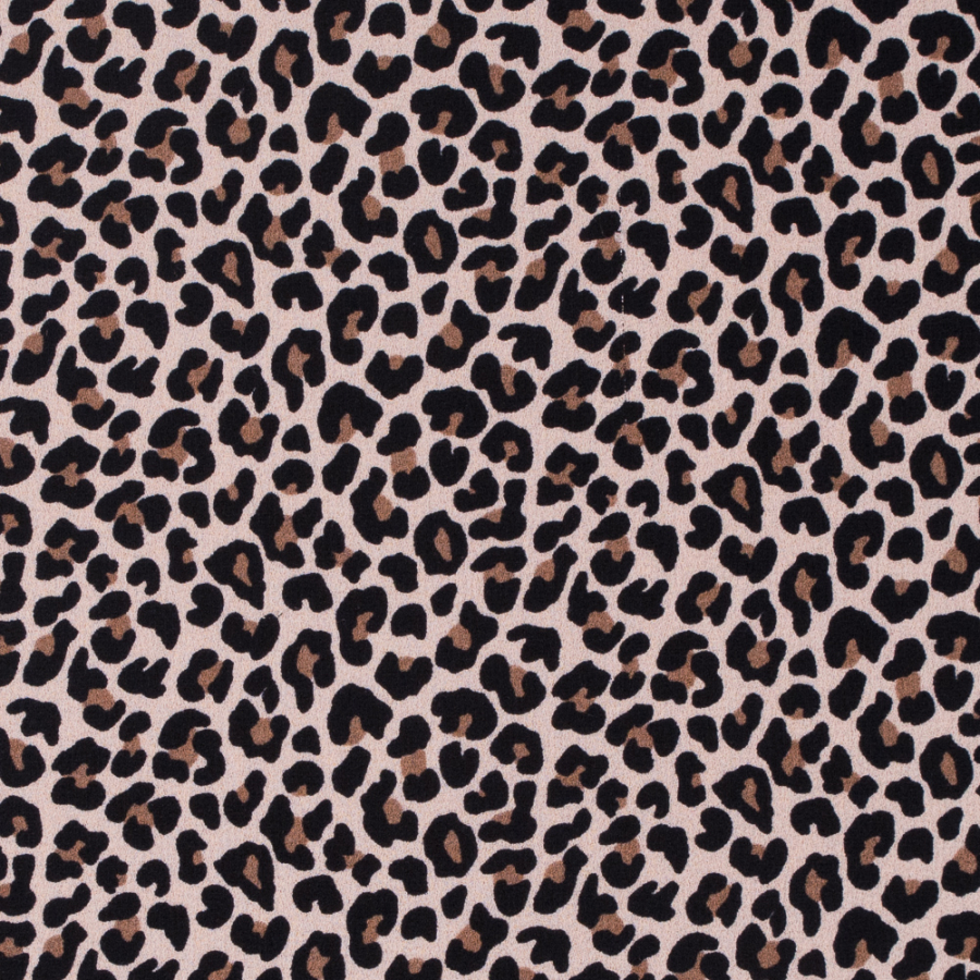Beige/Black Leopard Printed Stretch Polyester Crepe | Mood Fabrics