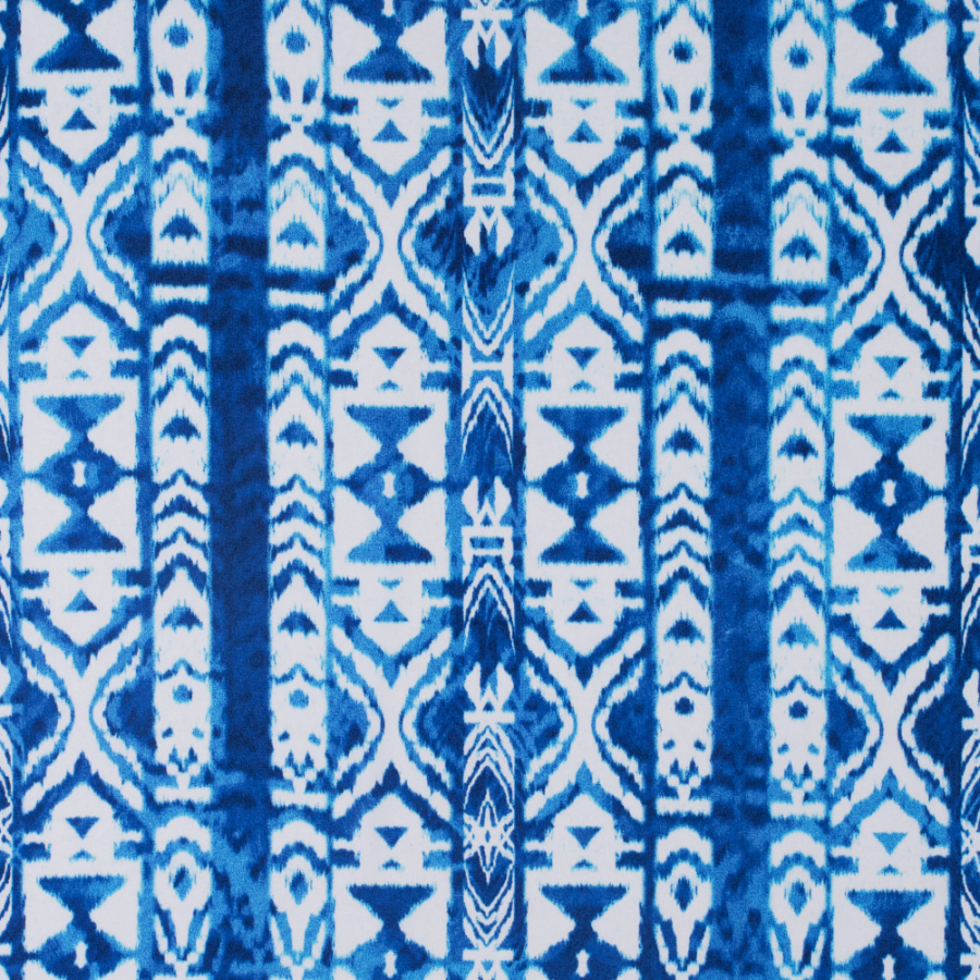Blue/White Tribal Printed Polyester Woven | Mood Fabrics