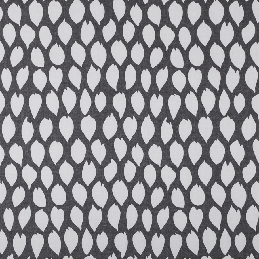 Whisper White/Dark Gull Gray Abstract Foliage Printed Cotton Sateen | Mood Fabrics