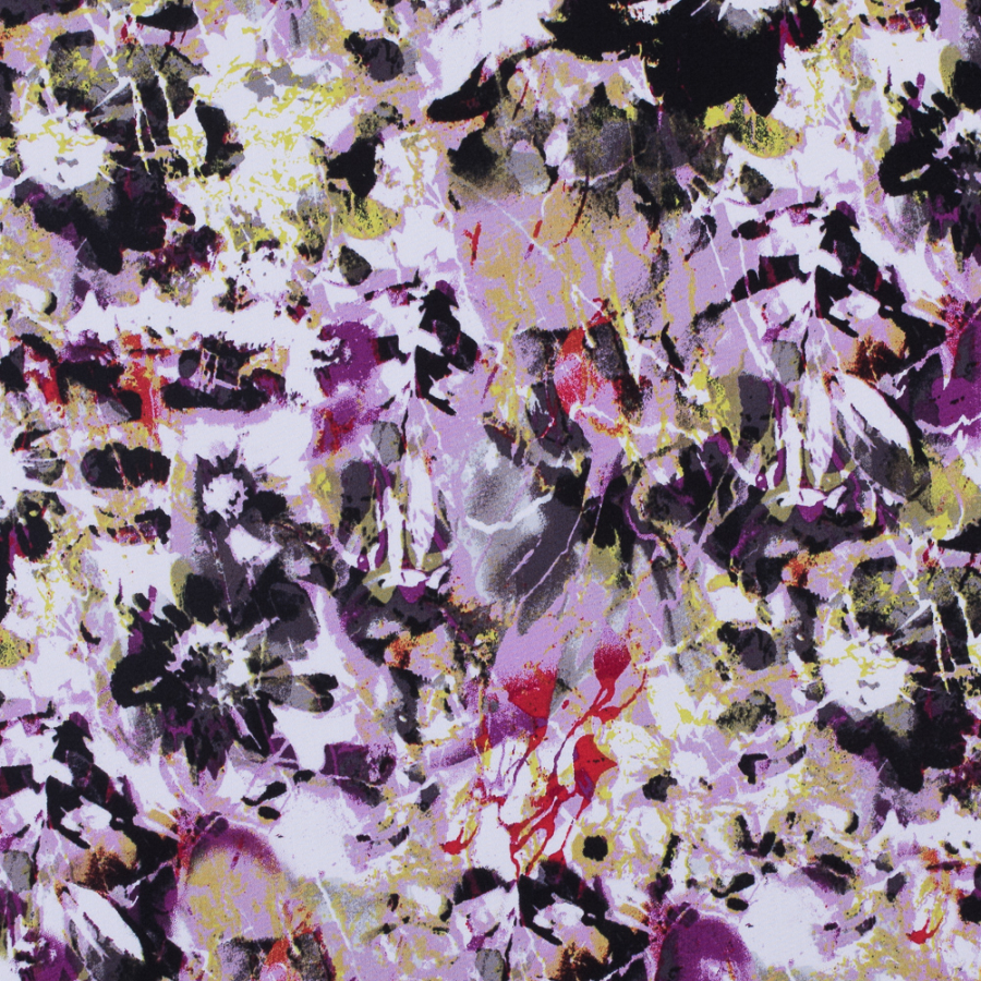 Violet/White/Black Abstract Stretch Cotton Sateen | Mood Fabrics