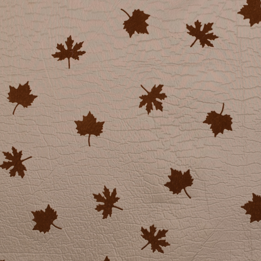 Beige and Gray Fused Double-Cloth Flocked with Brown Leaves | Mood Fabrics