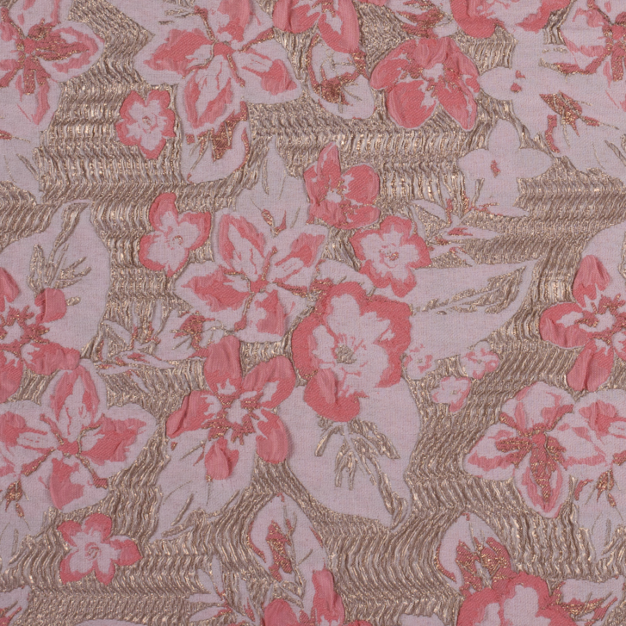 Metallic Gold and Pink Floral Brocade | Mood Fabrics
