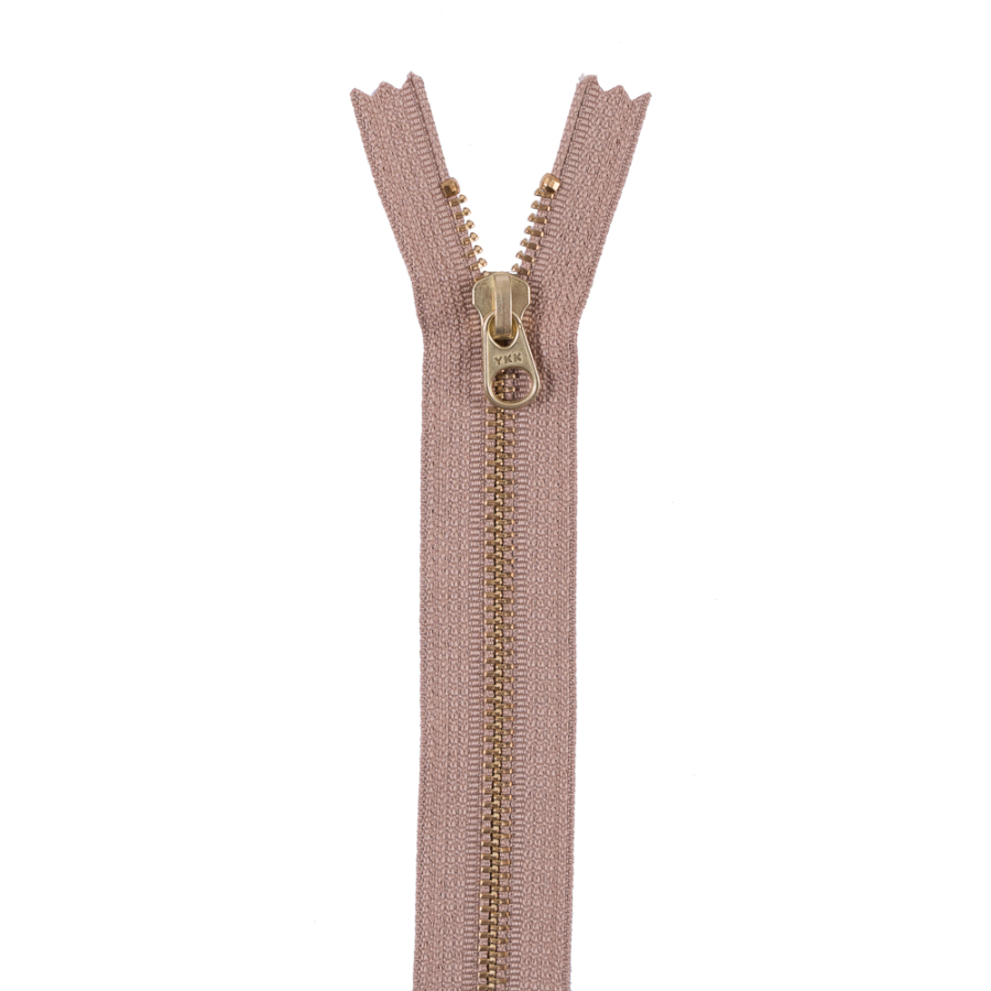 Tan Metal Zipper with Gold Pull and Teeth - 8 | Mood Fabrics