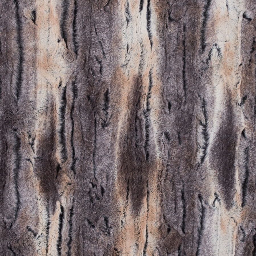 Gray and Ivory Printed and Embossed Stretch Faux Fur | Mood Fabrics