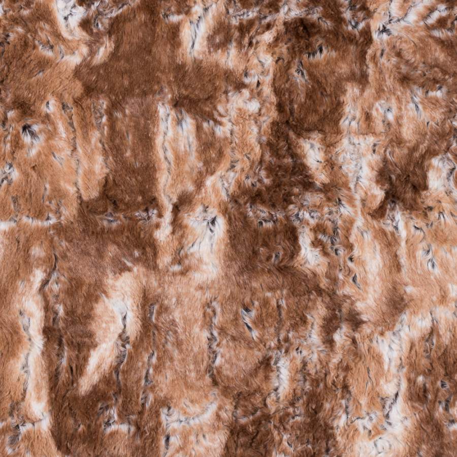 Beige and White Printed and Embossed Stretch Faux Fur | Mood Fabrics