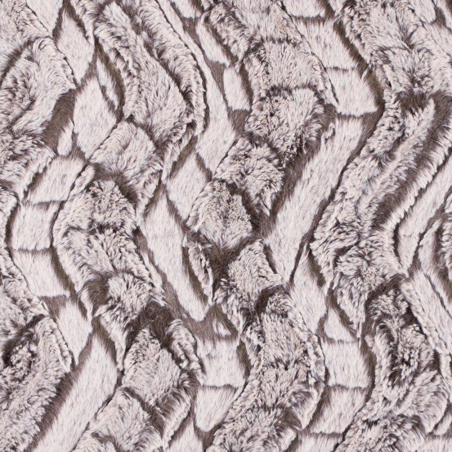 Brown and Taupe Printed and Embossed Stretch Faux Fur | Mood Fabrics